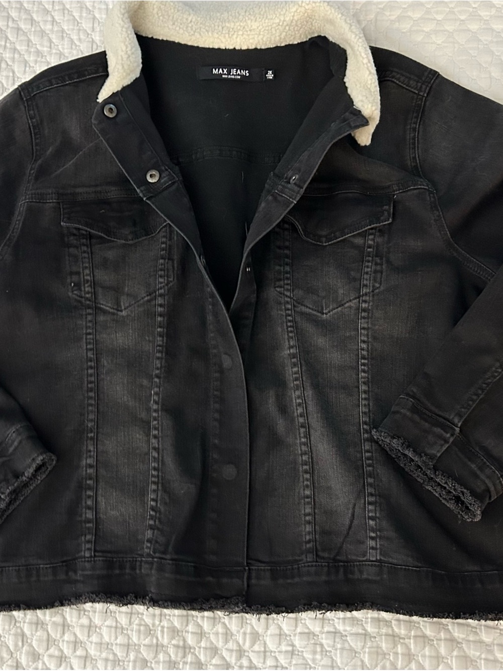 Max Jeans Black Denim Jacket with Cream Sherpa Collar Size Womens 2X stretch